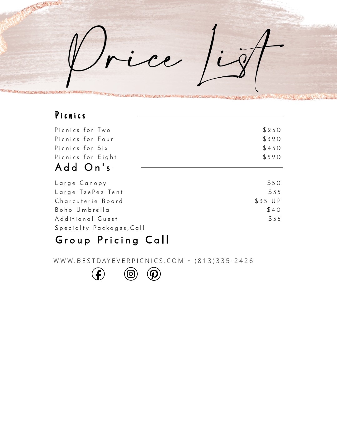 Pricing and Add-On List